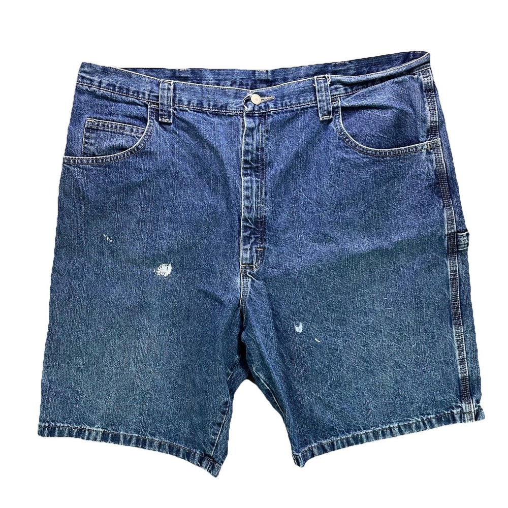Vintage Wrangler Jean Shorts 40 Blue Baggy Carpenter Y2K Jorts Grunge Paint Fade